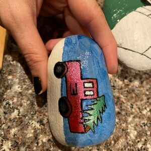 Hand-Painted Blue and Red Art Stone
